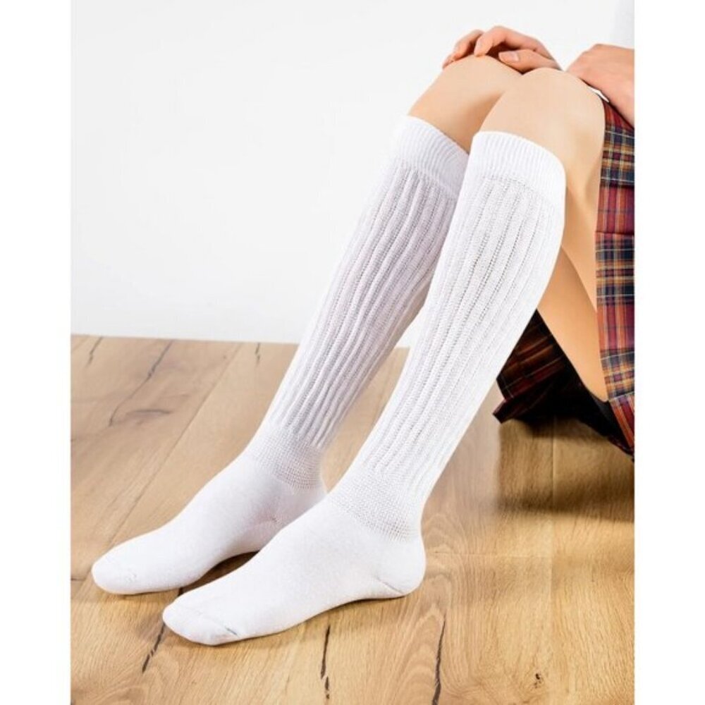 ⚡Women White Imported Cotton Slouch Socks Scrunch Knee High Slouchy Socks - Picture 4 of 7